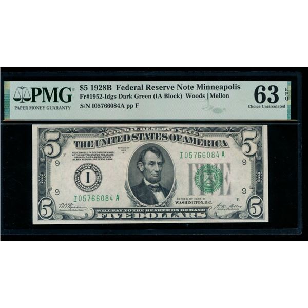 1928B $5 Minneapolis FRN PMG 63EPQ