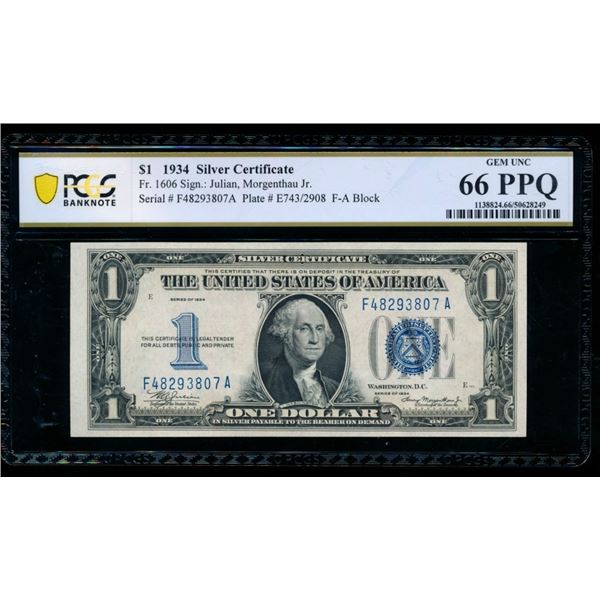 1934 $1 Silver Certificate PCGS 66PPQ