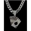 Huge 174 Gram 14 K White Gold Plate Royal Flush Chain Pendant