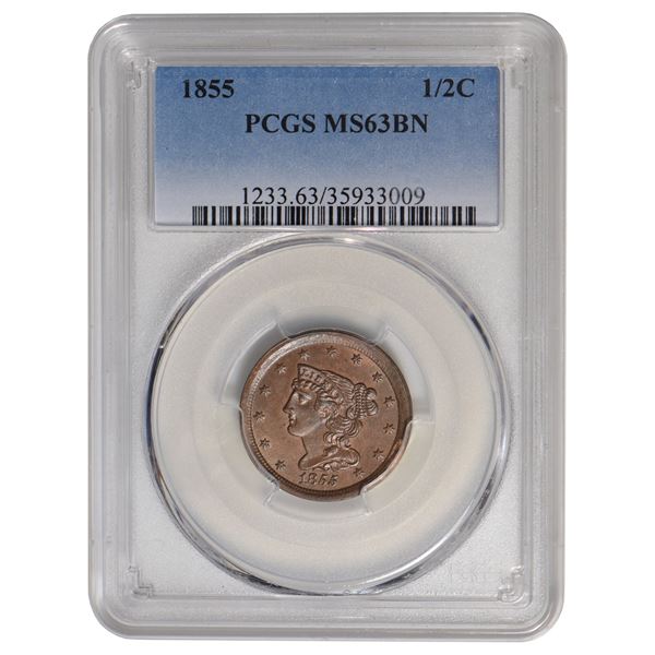 1855 Braided Hair Half Cent PCGS MS63BN