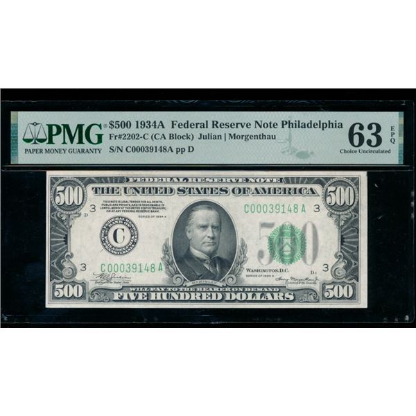1934A $500 Philadelphia FRN PMG 63EPQ