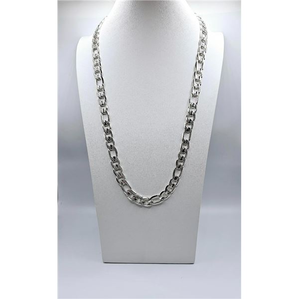 Huge 116.8 Gram .925 Silver Plated Italian Figaro Link Necklace