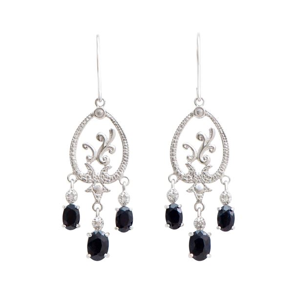 Plated Rhodium and Sterling Silver 4.40ctw Sapphire Earrings