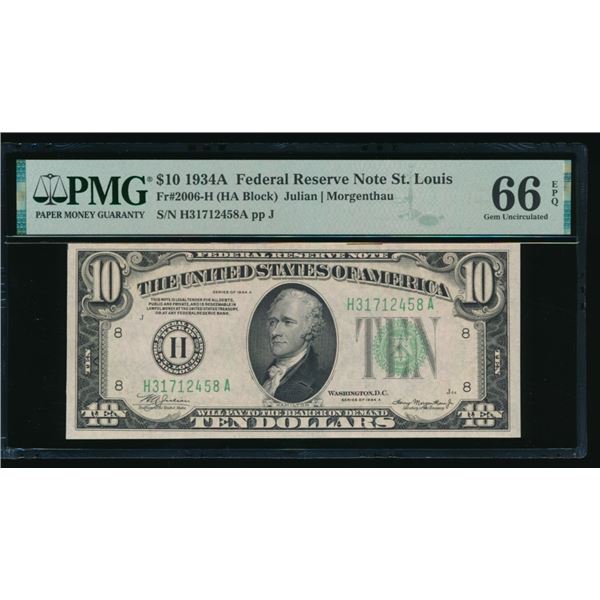 1934A $10 St Louis FRN PMG 66EPQ
