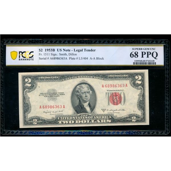 1953B $2 Legal Tender Note PCGS 68PPQ