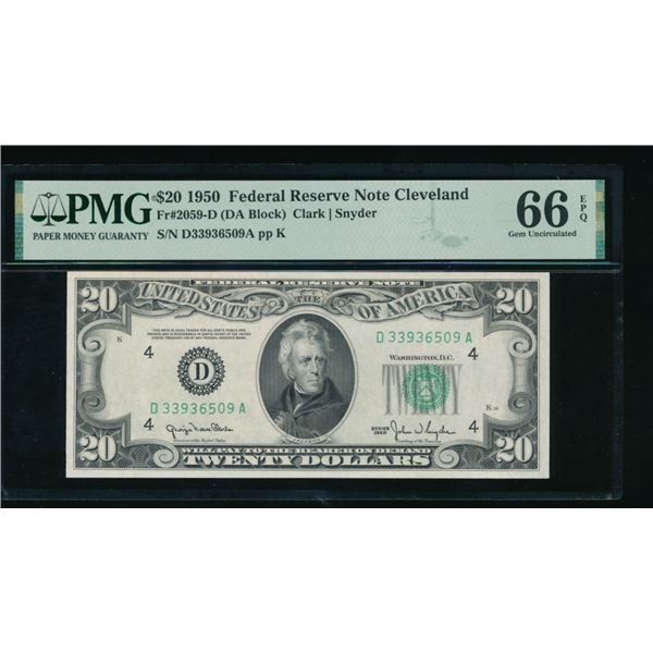 1950 $20 Cleveland FRN PMG 66EPQ