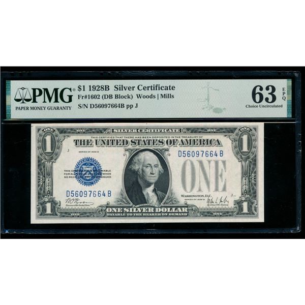 1928B $1 Silver Certificate PMG 63EPQ