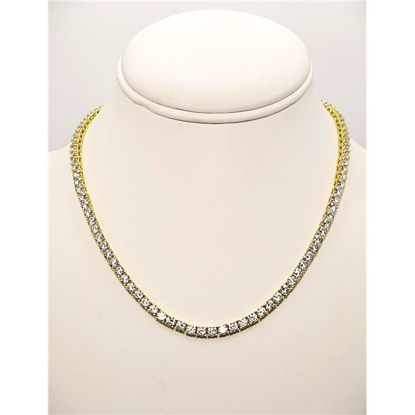 14 Kt Yellow Gold Plated 18.5 Cttw Lab Simulated Diamond Tennis Necklace