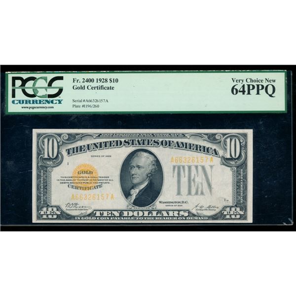 1928 $10 Gold Certificate PCGS 64PPQ