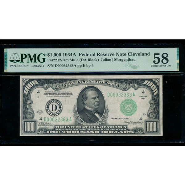 1934A $1000 Cleveland FRN PMG 58