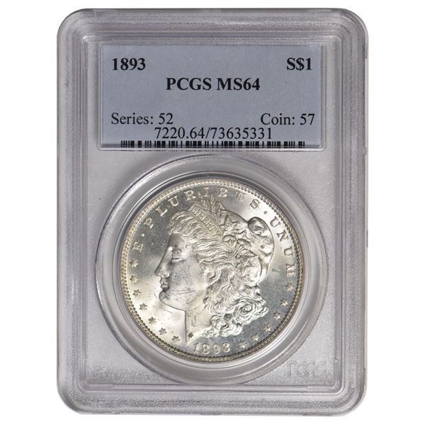 1893 $1 Morgan Silver Dollar Coin PCGS MS64