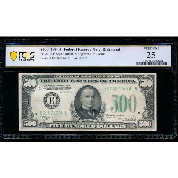 1934A $500 Richmond FRN PCGS 25