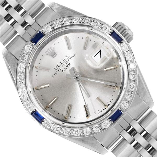 Rolex Ladies Stainless Steel Sapphire And Diamond Bezel Date Watch