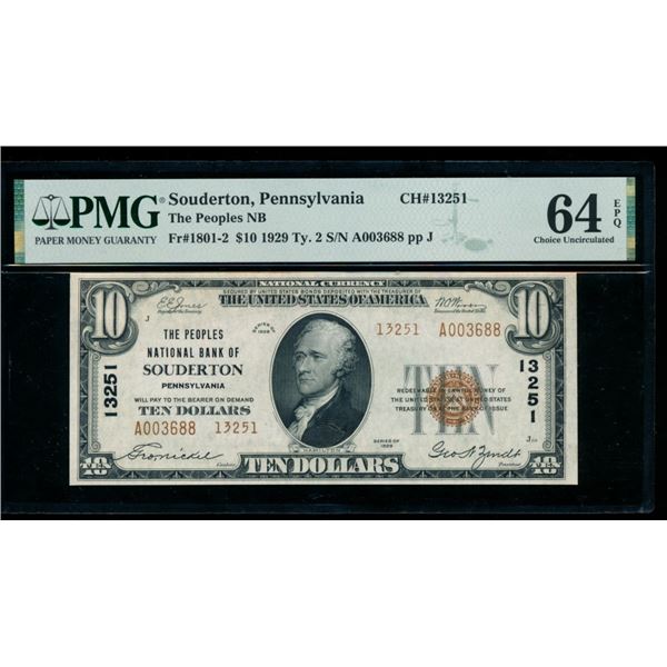 1929 $10 Souderton PA National PMG 64EPQ