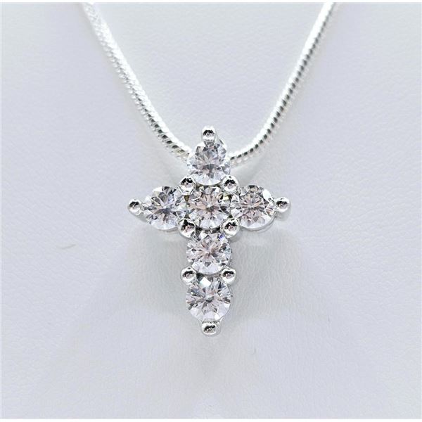 Sparkling 14 Kt White Gold Plated Moissanite Cross Pendant