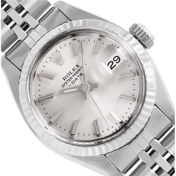 Rolex Ladies Stainless Steel 14K Fluted Bezel Date Watch