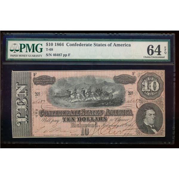 1864 $10 T-68 Confederate PMG 64EPQ
