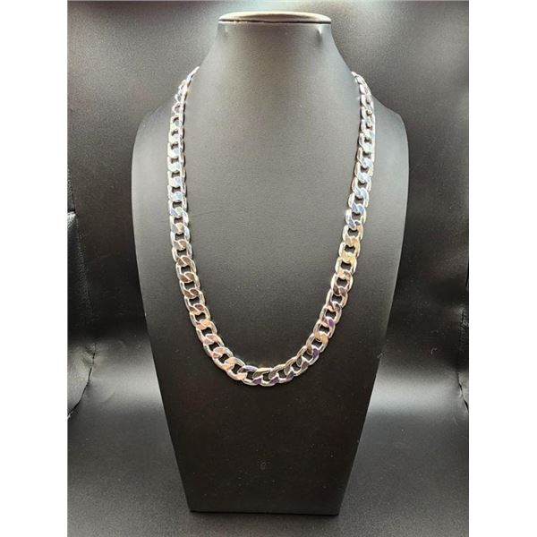 Huge 85 Gram 14 Kt Tri-Layered .925 Silver Plated Cuban Link Necklace