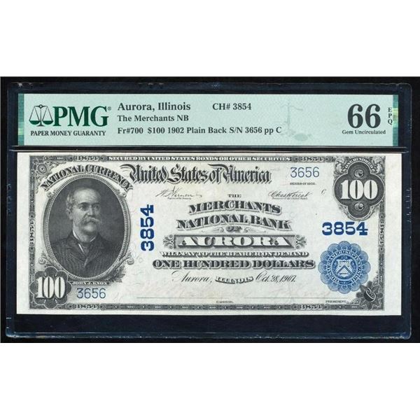 1902 $100 Aurora IL National PMG 66EPQ