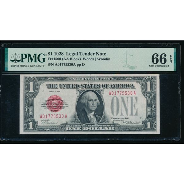 1928 $1 Legal Tender Note PMG 66EPQ