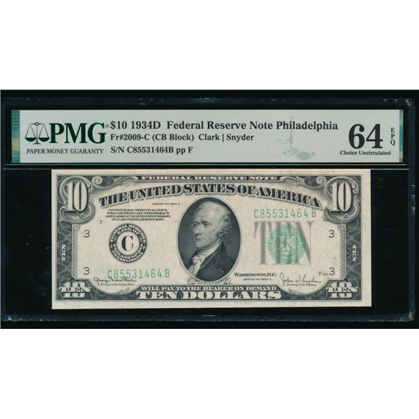 1934D $10 Philadelphia FRN PMG 64EPQ