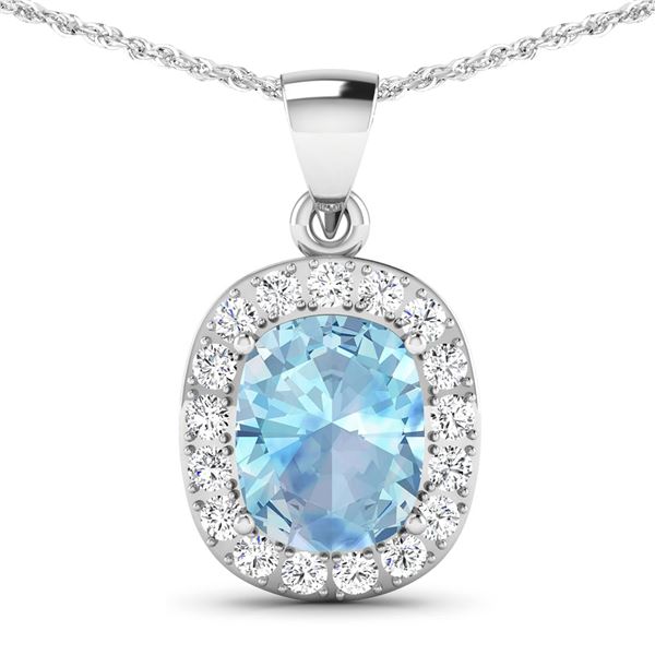 14KT White Gold 3ctw Aquamarine and Diamond Pendant