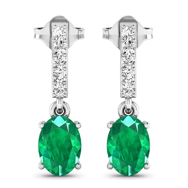 14KT White Gold 1.12ctw Zambian Emerald and Diamond Earrings