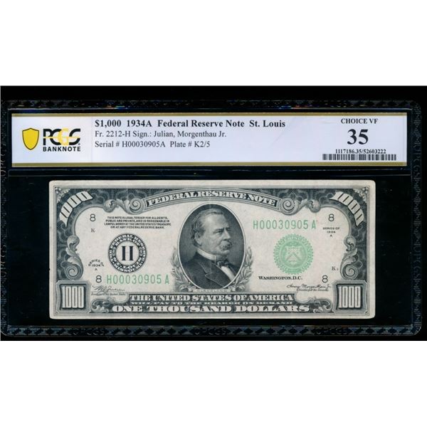 1934A $1000 St Louis FRN PCGS 35