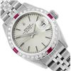 Image 1 : Rolex Ladies Stainless Steel Ruby And Diamond Bezel Date Watch