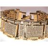 Image 7 : Huge 90 Gram 14 Kt Gold Plate Italian God Father Simulated Diamond Link Bracelet