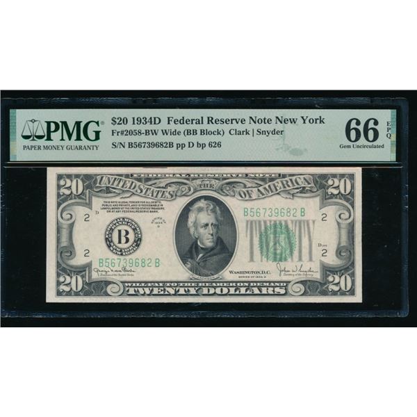 1934D $20 New York FRN PMG 66EPQ