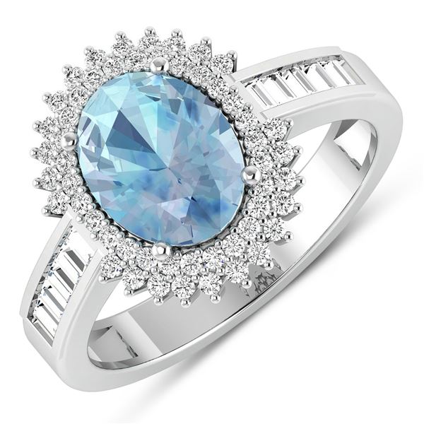 14KT White Gold 1.28ctw Aquamarine and Diamond Ring