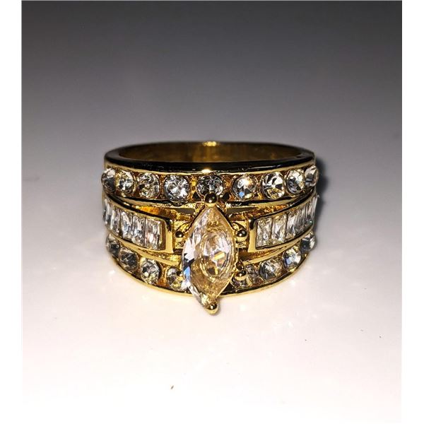 14 K Gold Plated Marquis Cut Lab Simulated Diamond Ring
