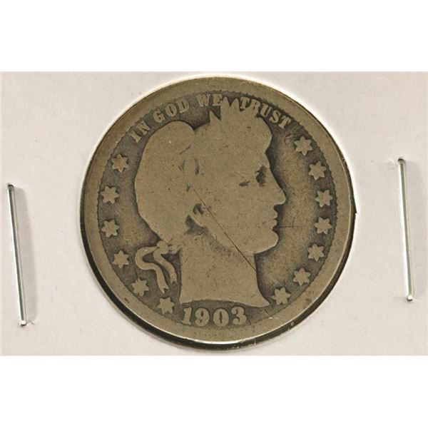 1903 SILVER BARBER QUARTER SCRATCHED ON REVERSE