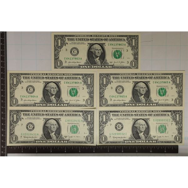 5-CRISP UNC US $1 FRN'S: 1 SET OF 2-1963-B WITH