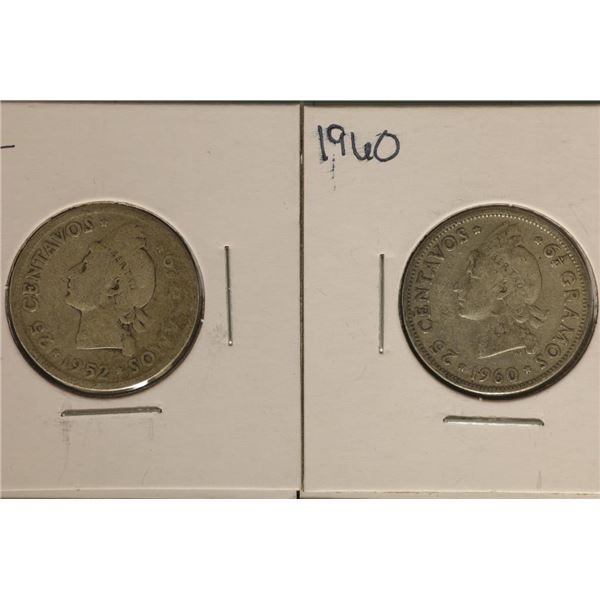 1952 & 1960 DOMINICAN REPUBLIC SILVER 25 CENTAVOS