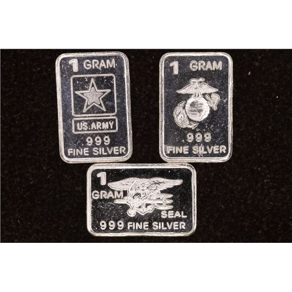 3-1 GRAM .999 FINE SILVER US MILITARY THEMED INGOT