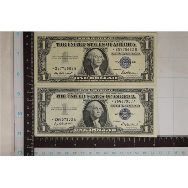 2 US STAR NOTE $1 SILVER CERTIFICATES: CU 1957 AND