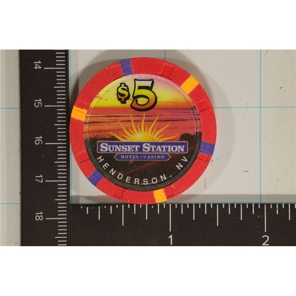 $5 SUNSET STATION CASINO CHIP HENDERSON NV