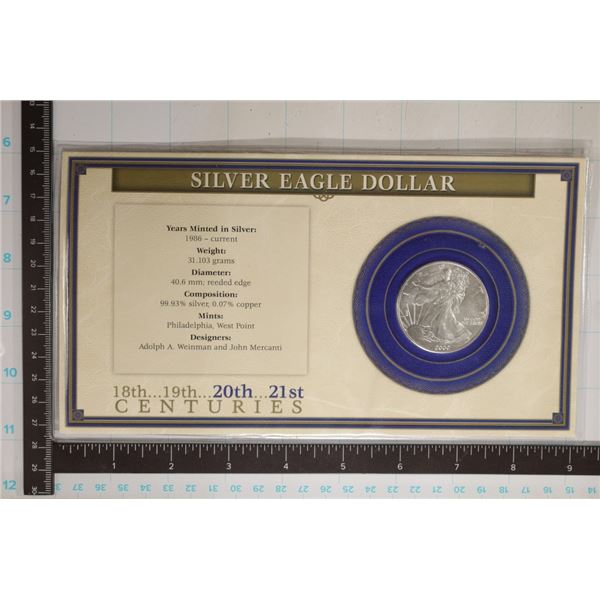 2000 UNC AMERICAN SILVER EAGLE ON NICE INFO CARD