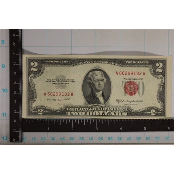 1953-B US $2 RED SEAL CRISP AU NOTE