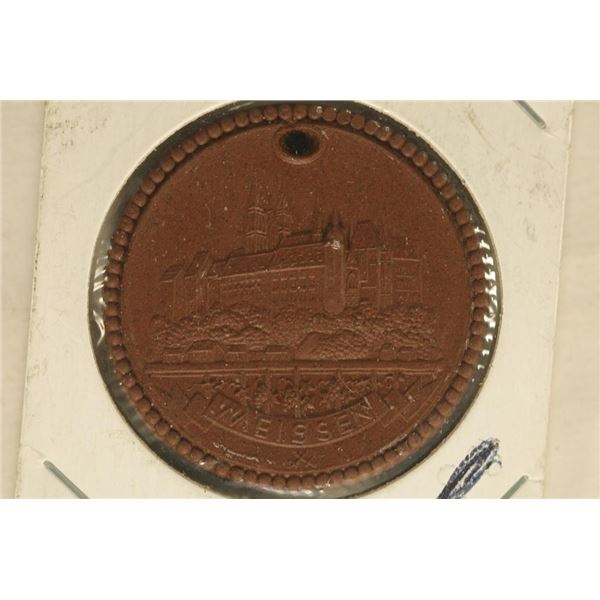 GERMAN MEISSEN PORCELAIN 80 YEAR MEDAL WITH HOLE