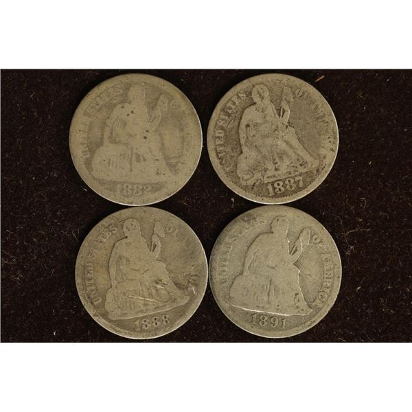 1882, 1887, 88 & 1891 SILVER SEATED LIBERTY DIMES