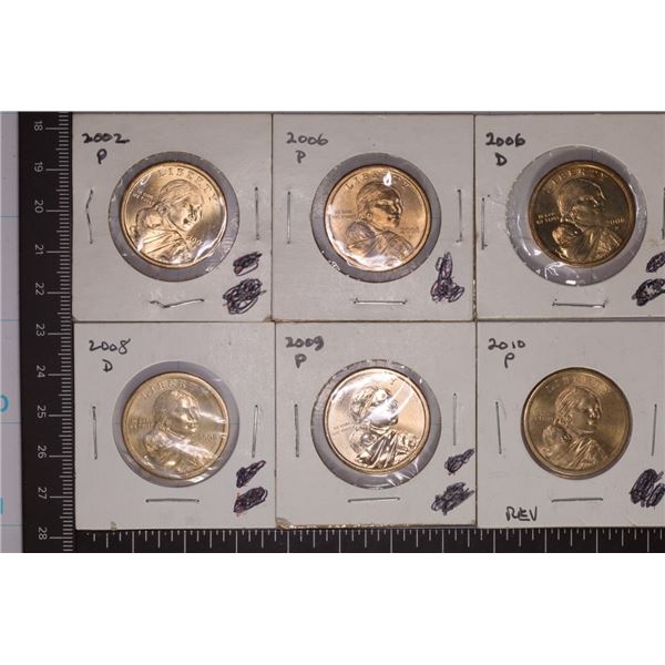 6 SACAGAWEA DOLLARS: 2002-P, 2006-P & D, 2008-D,