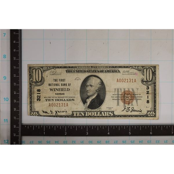 ERROR 1929-US$10 NATIONAL CURRENCY FROM WINFIELD