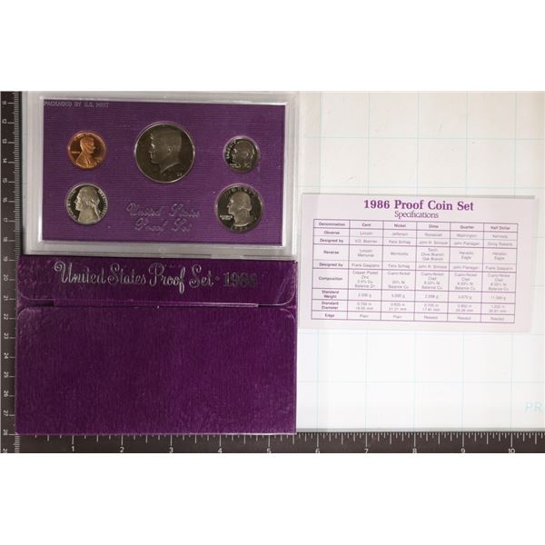1986 US PROOF SET (WITH BOX) AND PAPERWORK