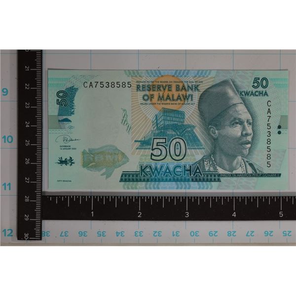 2020-CRISP UNC MALAWI 50 KWACHA COLORIZED