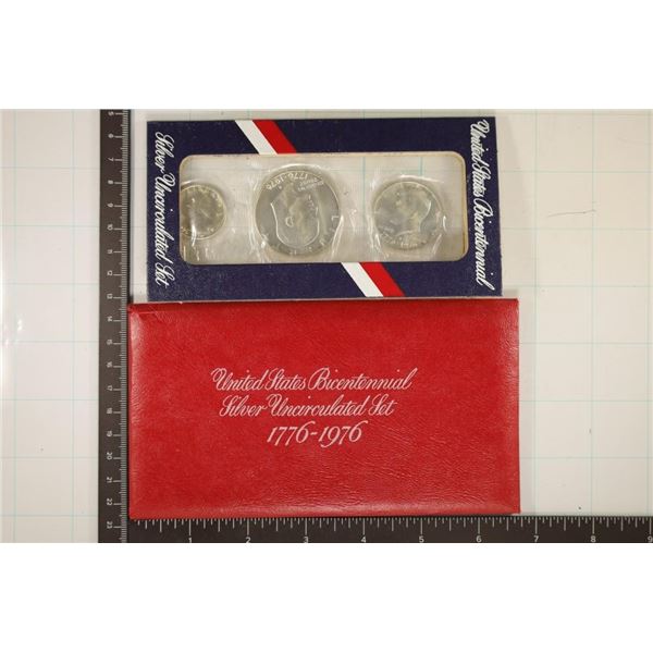 1976 SILVER 3 COIN BICENTENNIAL UNC SET IN RED