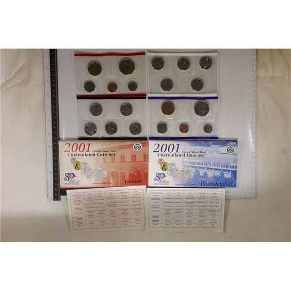 2001 US MINT SET (UNC) P/D (WITH ENVELOPES)