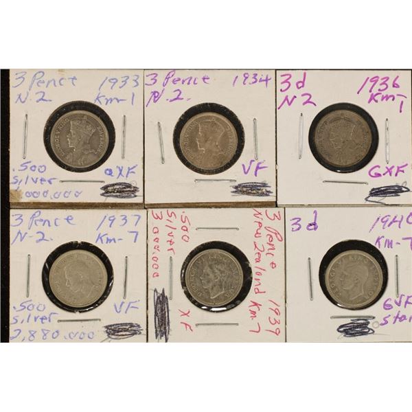 1933,34,36,37,39 & 1940 NEW ZEALAND SILVER 3
